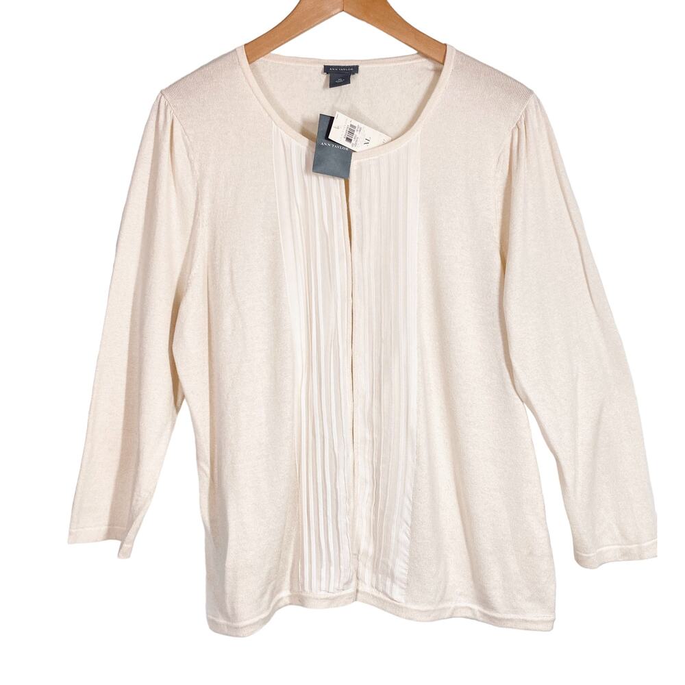 NWT Ann Taylor Ivory Cardigan Silk and Cashmere Tuxedo Front Size XL